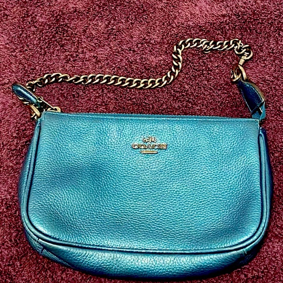 Coach Handbags - Rare Teal Pebble Leather Coach Wristlet